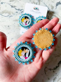Image 2 of Blue & Gold Sailor Moon & Tuxedo Mask Earrings (Dangly or Studs)