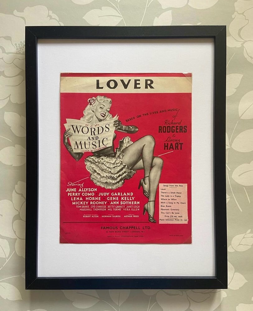 Image of Lover from Words and Music, framed 1948 vintage sheet music