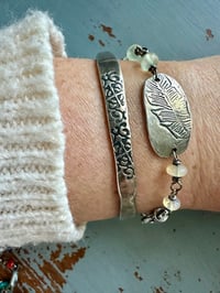 Image 4 of feather medallion bracelet with prehnite gemstones