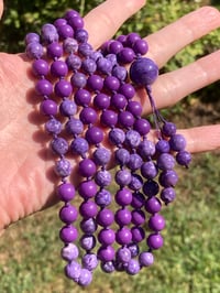 Image 2 of Charoite Phosphosiderite Mala Necklace, Phosphosiderite Charoite 108 Bead Hand Knotted Gemstone 
