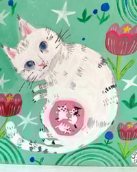 Image 6 of original painting-pregnant cat with tulips 