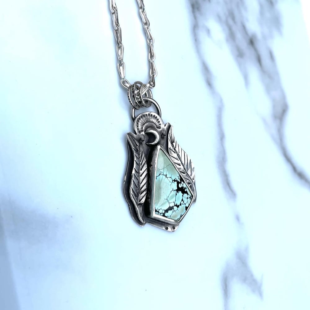 Handmade Sterling Silved Giraffe Turquoise Celestial Feather Pendant 925