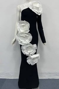 Image 3 of STATEMENT 3DFLOWERS ONESHOULDERBANDAGE MAXIDRESS