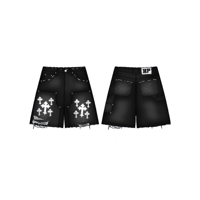 Image 2 of hidden potential chrome heart denim double knee carpenter jean shorts