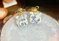 Image 1 of Floral-Birdy Talavera Potted 18k Bow Danglies
