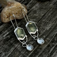 Image 2 of Rutilated Prehnite Earrings with Herkimer Diamonds