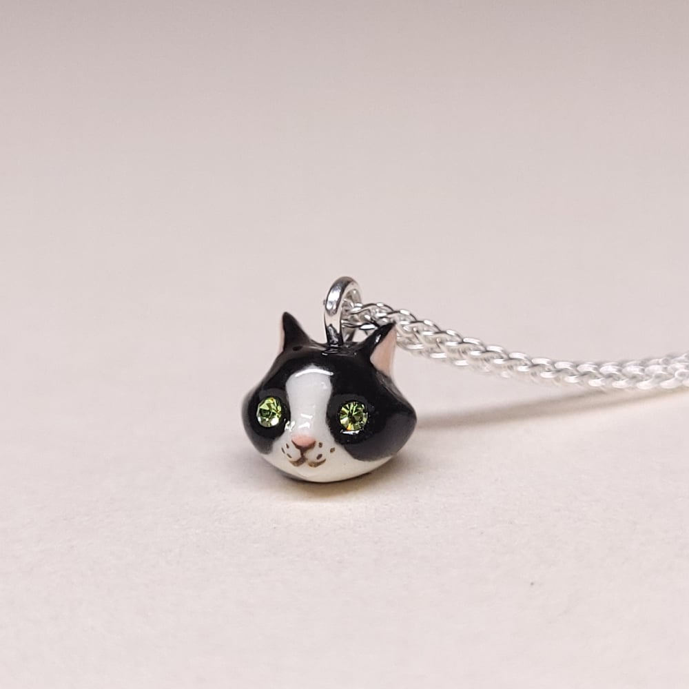 Image of Tuxedo Porcelain & Sterling Silver Teeny Tiny Cat Pendant