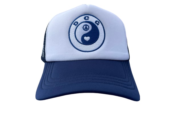 Image of Peace Love and Balance foam trucker NAVY