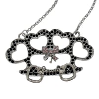 Image 2 of brass knuckle heart bow necklace *pink & black*