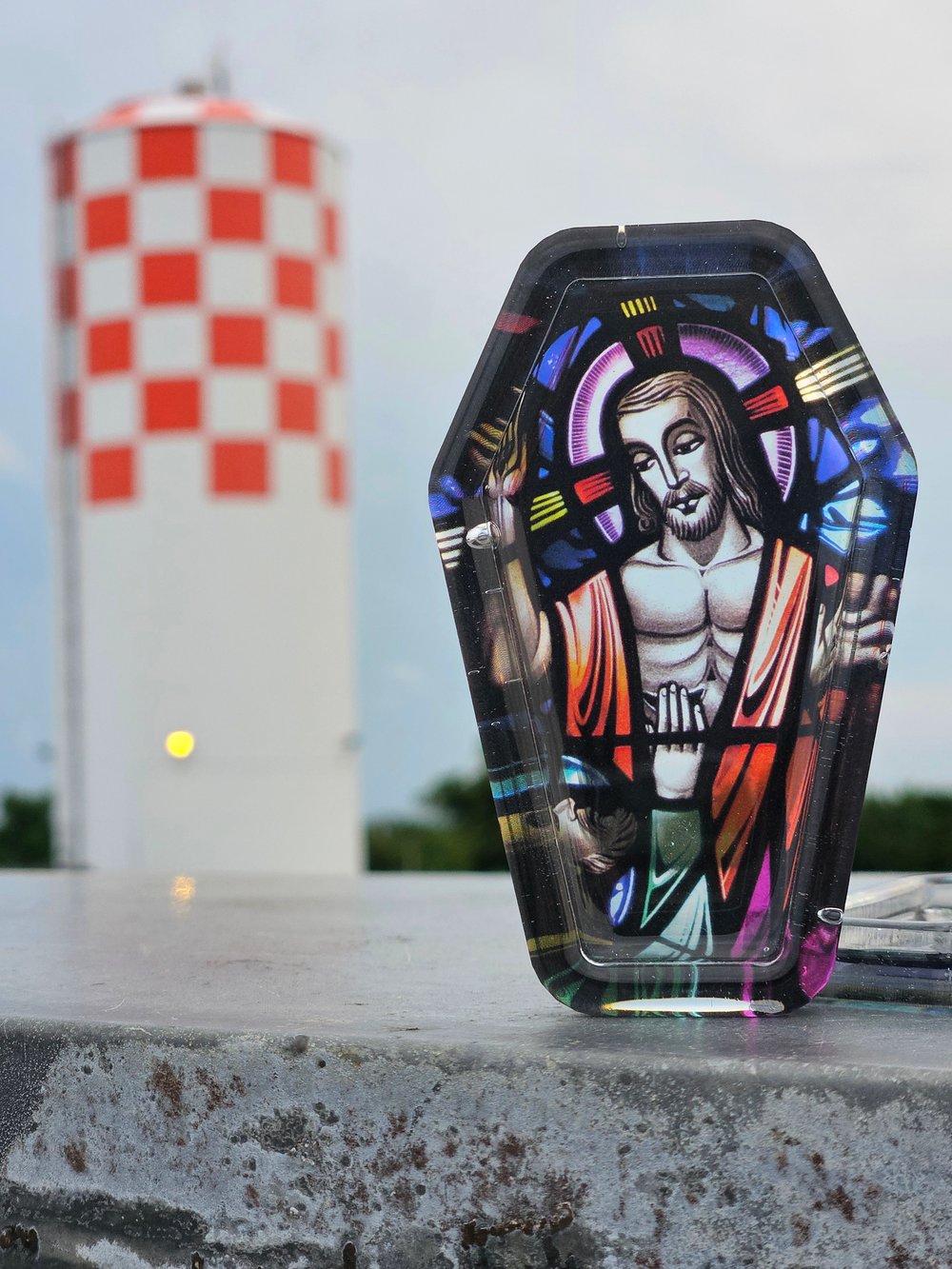 Image of Mini Bando Buff Jesus Coffin Tray Close-Up