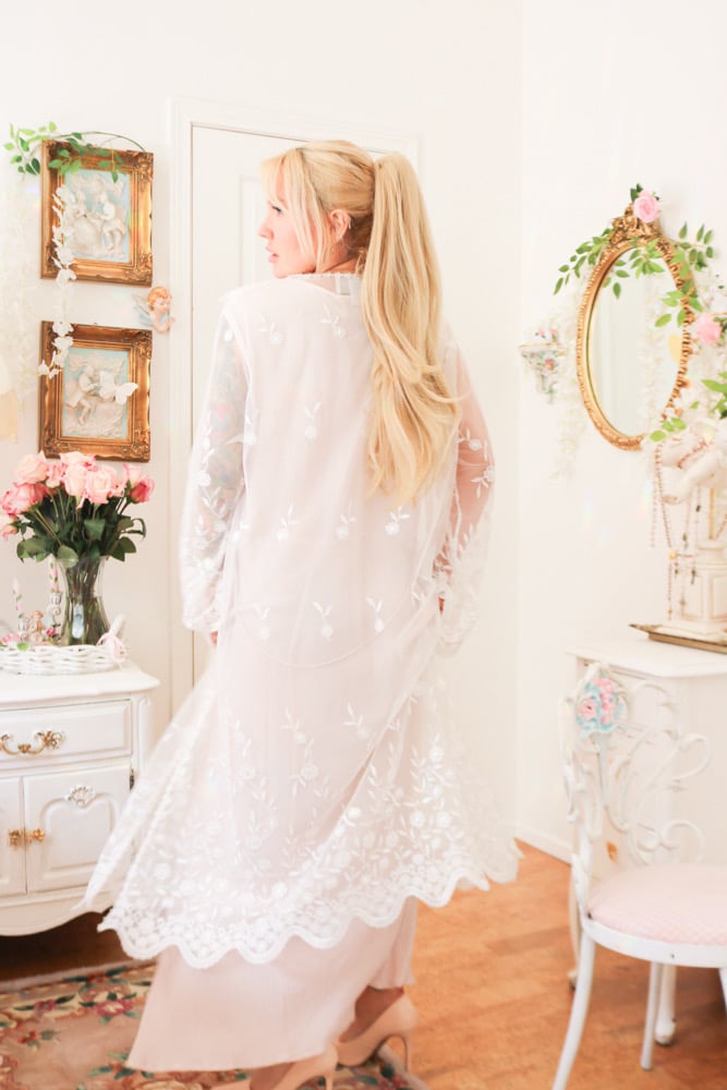 Image of WOW Vintage Pastel Pink Magnet Art By Lynn Yang Prairie Dress with Lace Layering (Large)
