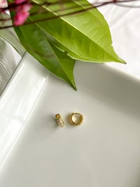Image 3 of Mini Gold Plated Quartz Hoops 