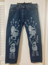 Image 1 of 'The Weeping Well' Custom Blockprinted Denim Jeans (36 Oneshot)