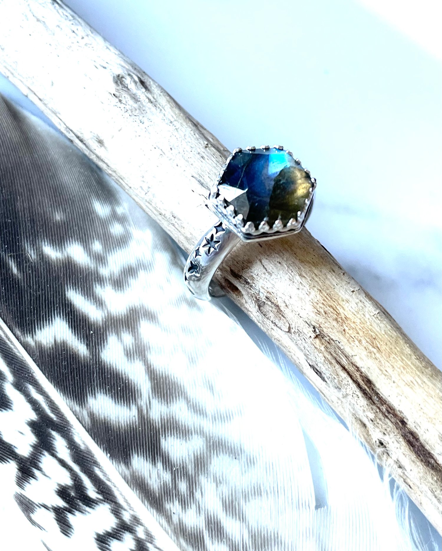 Image of Sterling Silver Celestial Blue Flash Labradorite Ring 925
