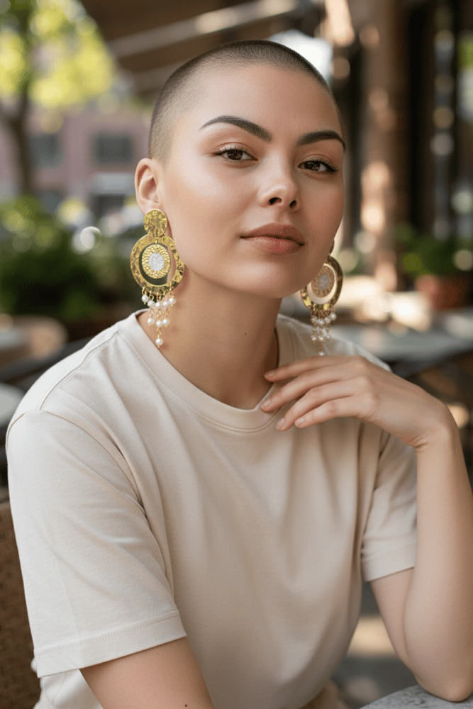 Image of Pearl Cascade Hammered Hoop Earrings