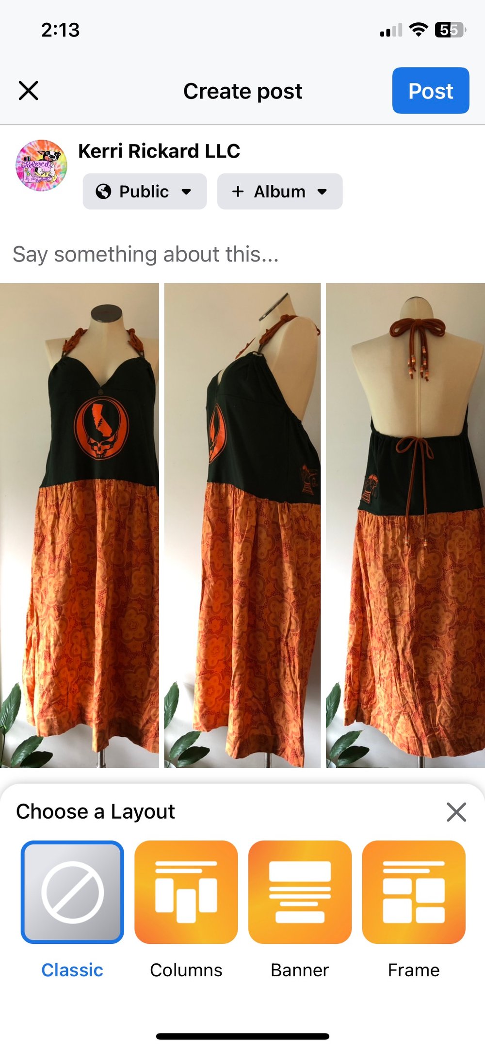 Upcycled “Grateful Dead/ Steal Your Face California” t-shirt halter maxi dress