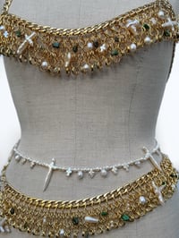 Image 3 of Gold Chainmail Belt, Crystal and Pearl embellished