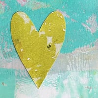 Image 3 of Mini Collage ~ Chartreuse Heart, Aqua ~ 4x4 Inch Mat 