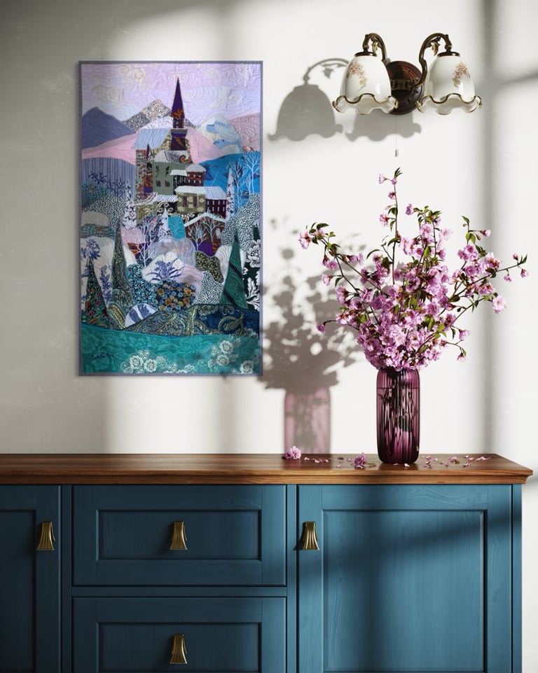 Elsa's Castle - art quilt painting, 77х45 cm Image 6