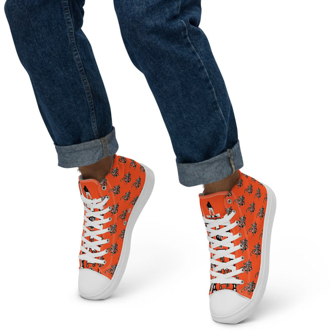 Image of Y$trezzy's 1.1s Special Edition Neon Orange, Black and White High Top Shoes