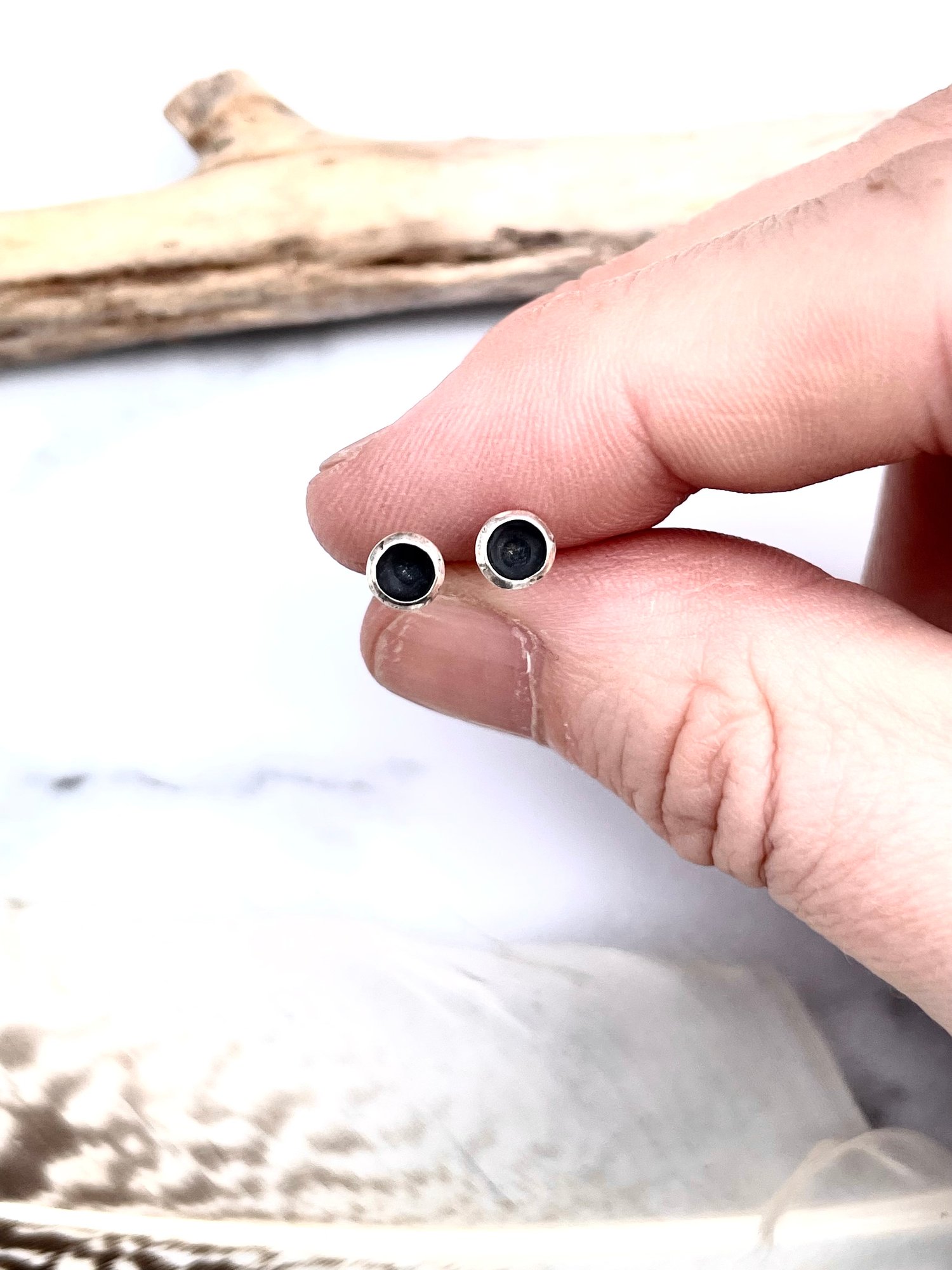 Image of Handmade Black Hole Concave Sterling Silver Stud Earrings
