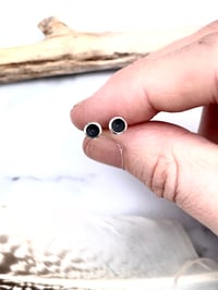 Image 1 of Handmade Black Hole Concave Sterling Silver Stud Earrings