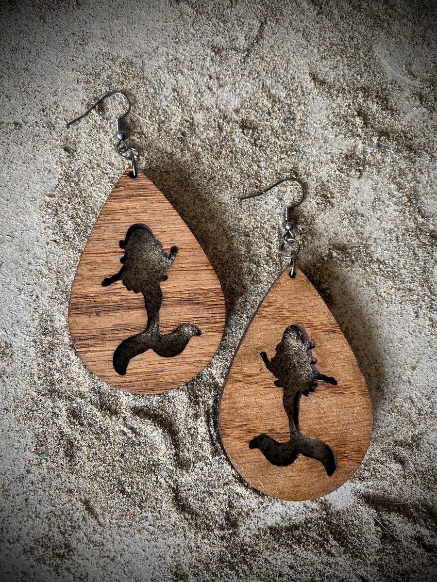 Image of Wooden Mermaid Earrings