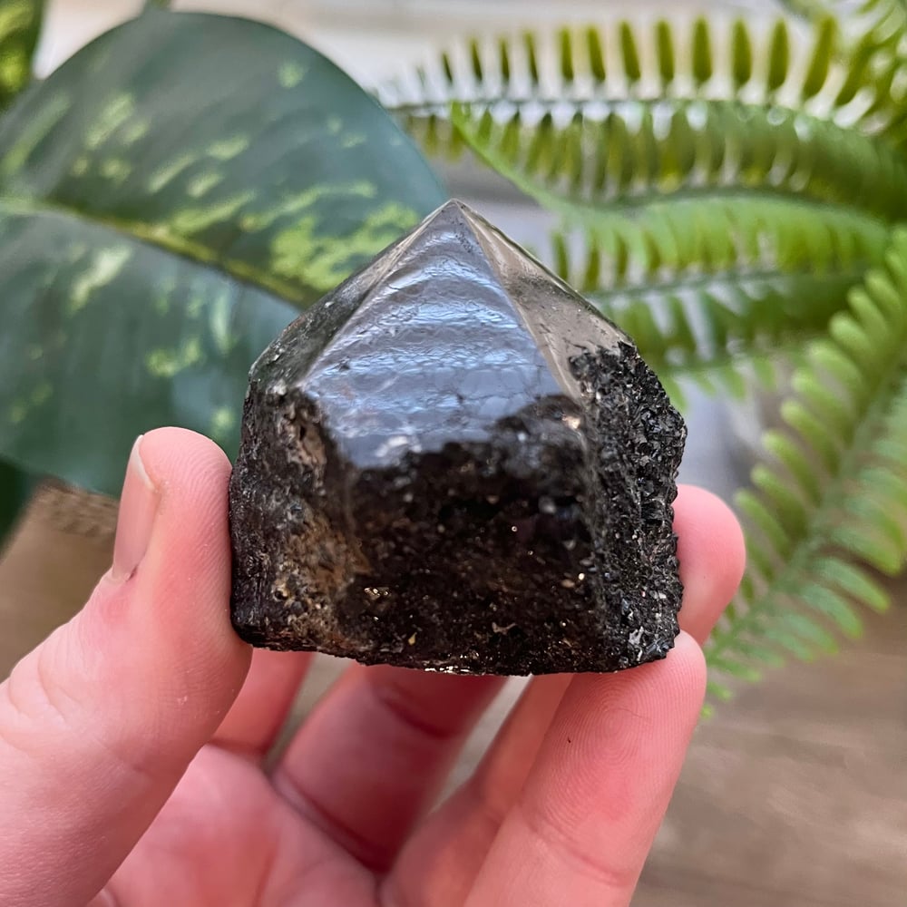 Black Tourmaline Half-Polished Point