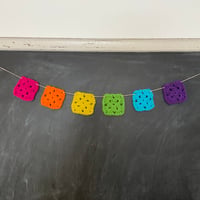 Image 2 of “Bright Rainbow” Crocheted Granny Square Bunting