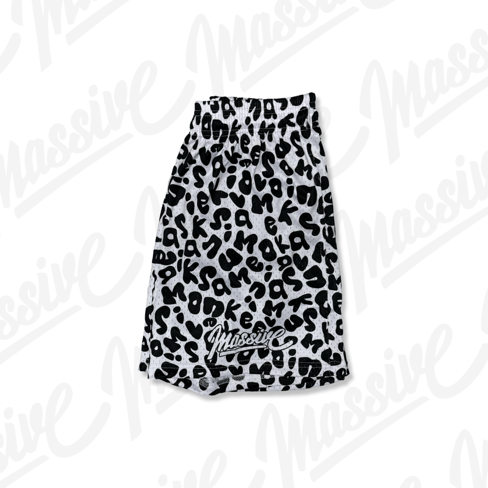 Letter’d Print Mesh Shorts - WHITE