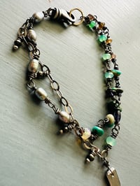 Image 11 of double strand grey pearl turquoise and gemstone charm bracelet