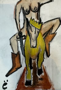 Lady with sword on horse 