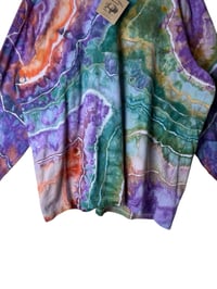 Image 7 of XL Unisex Adult Soft Long Sleeve Tee in Earthy Rainbow Geode Ice Dye