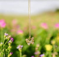 Necklace - gold, multi-colored stones, butterfly