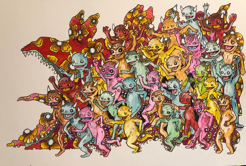 Image of Oh Hell Ya! We Did It! 11x17 original ink and acrylic 