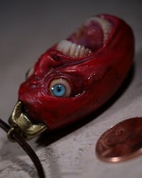 Image 9 of Berserk Egg of the King screamer pendant, leather cord, brass hardware, OOAK