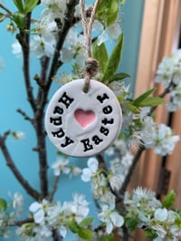 Image 2 of Ceramic Happy Easter Heart Motif Tag and 1 Heart tag