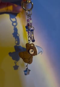 Image 1 of Leo Bear Celestial Keychain with Moon & Star Charms | Hand-Sculpted Polymer Clay Teddy Accesory