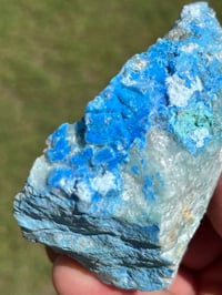 Image 8 of Cyanotrichite On Green Fluorite Matrix Specimen | Guizhou China #2924