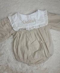 Embroided Beige Bibbed Romper