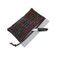 Image 3 of Harris Tweed Zip Bag Charcoal, Grey & Red.