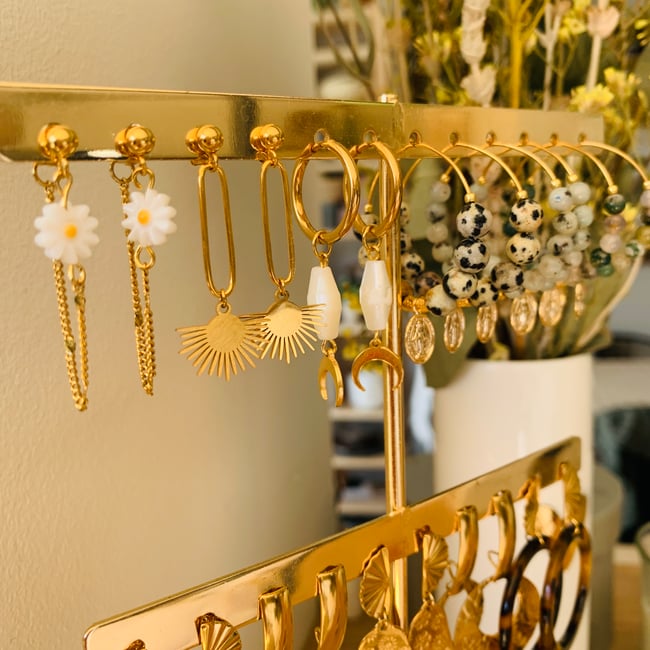 MARGUERITE | Boucles d'oreilles chaine lien & marguerite en nacre