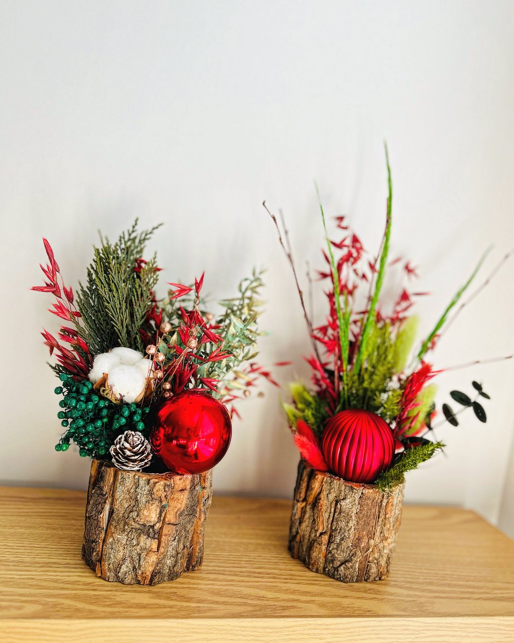 Dried Christmas Tree Bark Arrangements 