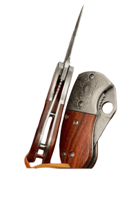 Image 2 of Wooden Handle Engraved Foldable Mini Knife