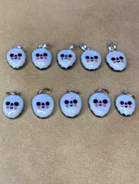 Image 1 of Tiny Happy Skulls - mother of pearl lustre (gold and silver jump ring options)