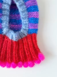 Image 3 of Sofie and Iris Striped Lilac, Blue, Red and Light Blue Mohair Balaclava