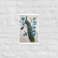 Image 1 of Peacock and Pansies Poster Print