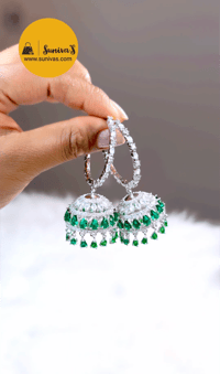 Image 2 of Yami Green_American Diamond Jhumka Set with Tika