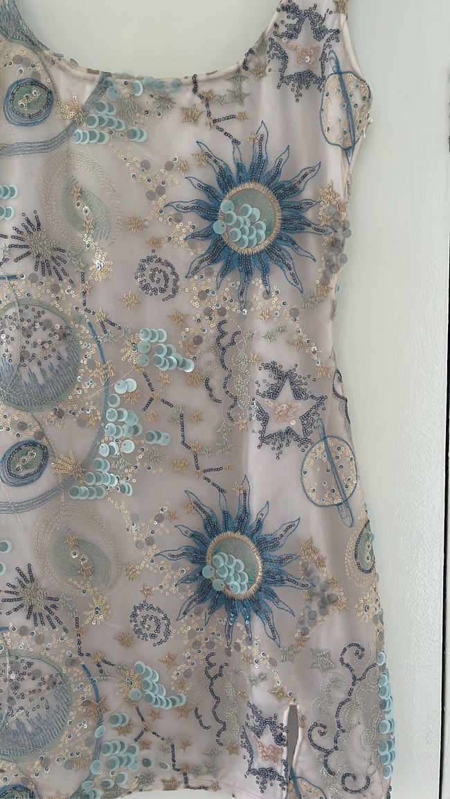 White Universe Dress. Heavily Embellished Tulle Velvet Dress