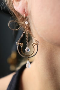 Image 1 of Mixed Metal Moonstone Double Hooped Earrings